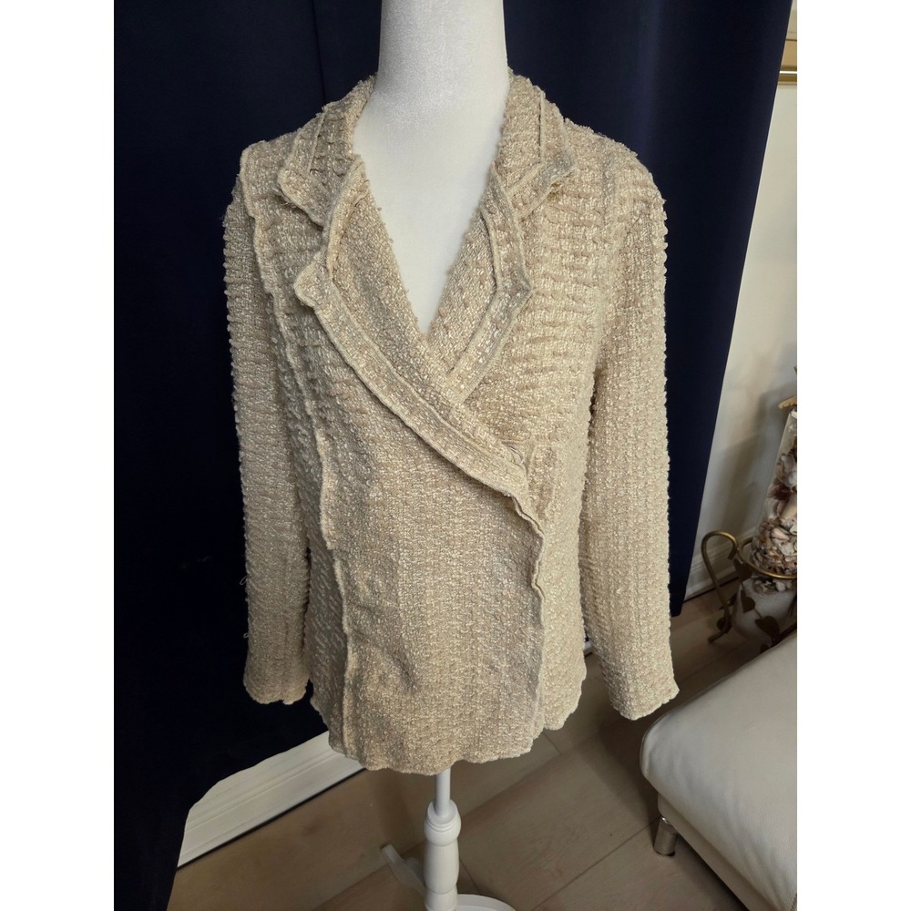 Cabi‎ Women Beige Textured Boucle Blazer Double Breasted Snap Jacket Size M - Picture 8 of 11